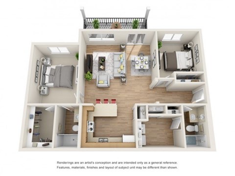 Floor plan for 2 beds, 2 baths, 1025 sqft